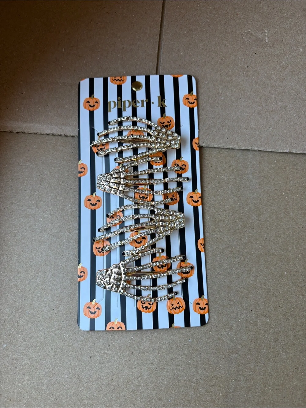 Piper Gold Rhinestone Skeleton Hand Hair Clips - Set of 4